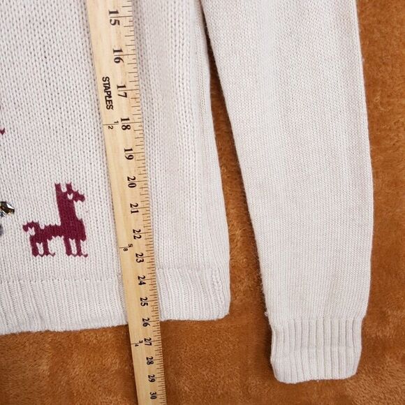 J CREW Women Sweater Small Tan Pullover Crew Wool Merino Wool Knit Llama Holiday - Picture 5 of 7